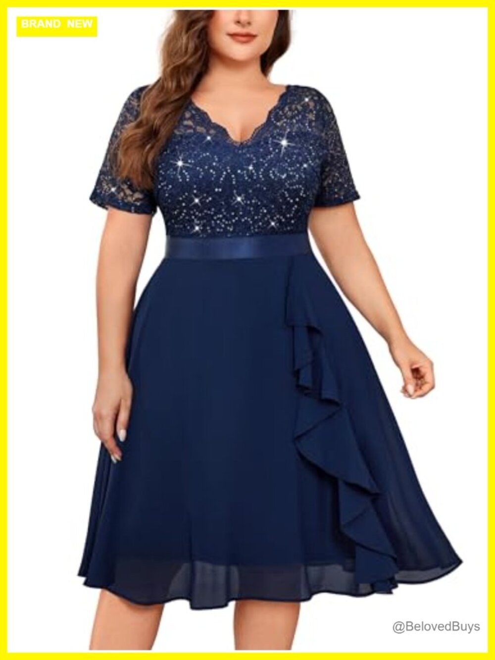 Sequin Lace Ruffle Cocktail Party Dress Plus Size